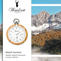 Waidzeit Herren Taschenuhr Edelstahl Holz hellbraun mit Uhrenkette UWATO01
