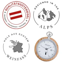 Waidzeit Herren Taschenuhr Edelstahl Holz braun mit Uhrenkette UWAYT01