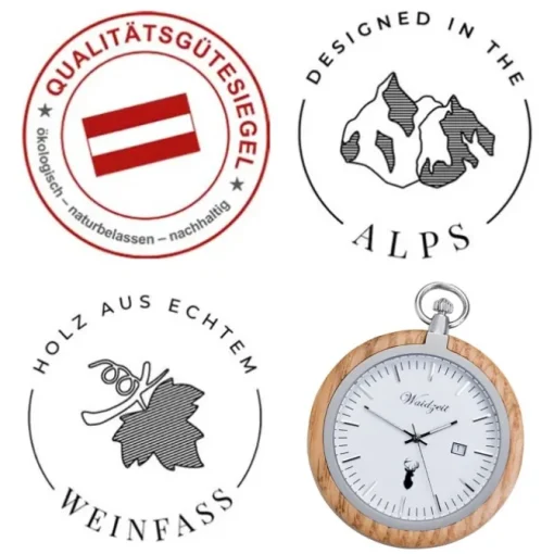 Waidzeit Herren Taschenuhr Edelstahl Holz braun mit Uhrenkette UWAYT01