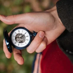 Waidzeit Herren Taschenuhr Edelstahl blau mit Uhrenkette UWAFF01