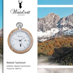 Waidzeit Herren Taschenuhr Edelstahl Holz braun mit Uhrenkette UWAYT01