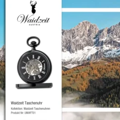 Waidzeit Herren Taschenuhr Edelstahl schwarz mit Uhrenkette UWAFT01