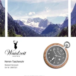 Waidzeit Herren Taschenuhr Edelstahl Holz braun mit Uhrenkette UWATG01