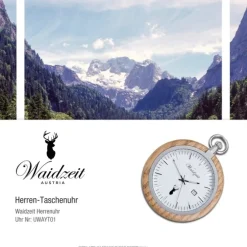 Waidzeit Herren Taschenuhr Edelstahl Holz braun mit Uhrenkette UWAYT01