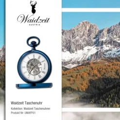 Waidzeit Herren Taschenuhr Edelstahl blau mit Uhrenkette UWAFF01