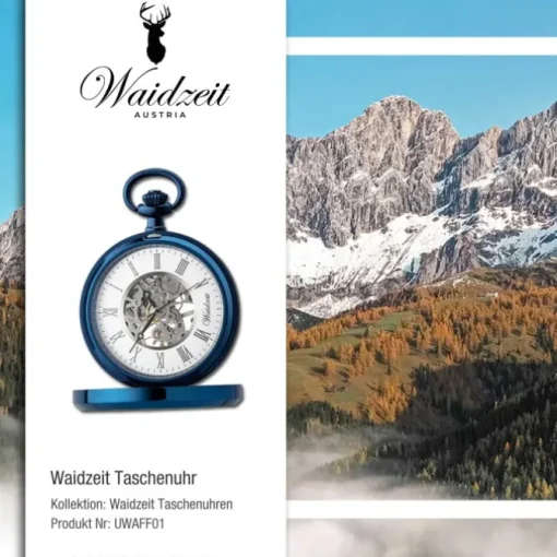 Waidzeit Herren Taschenuhr Edelstahl blau mit Uhrenkette UWAFF01