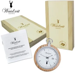 Waidzeit Herren Taschenuhr Edelstahl Holz braun mit Uhrenkette UWAYT01