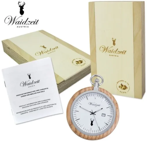 Waidzeit Herren Taschenuhr Edelstahl Holz braun mit Uhrenkette UWAYT01