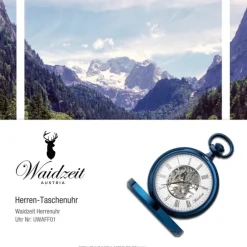 Waidzeit Herren Taschenuhr Edelstahl blau mit Uhrenkette UWAFF01