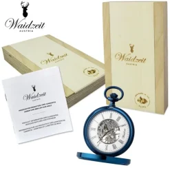 Waidzeit Herren Taschenuhr Edelstahl blau mit Uhrenkette UWAFF01