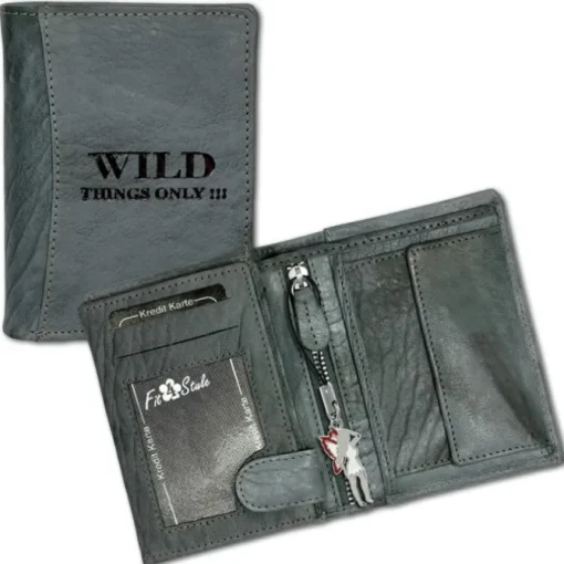 Wild Things Only blau-grau Portemonnaie echtes Leder Herren OPJ100B