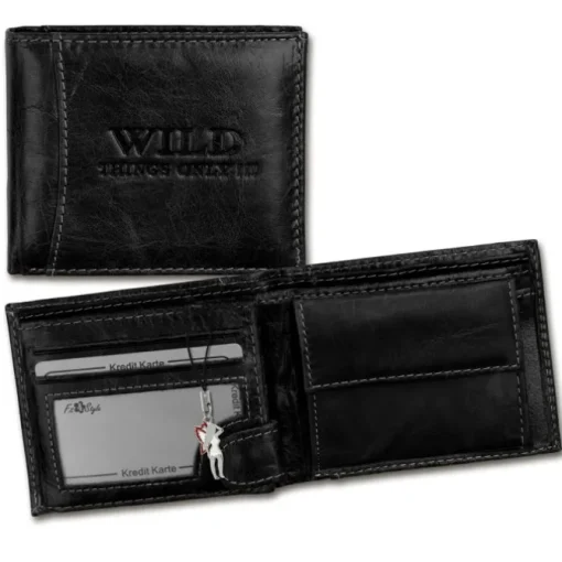 Wild Things Only Echt-Leder schwarz RFID Schutz Brieftasche OPJ102S