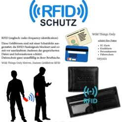 Wild Things Only Echt-Leder schwarz RFID Schutz Brieftasche OPJ102S