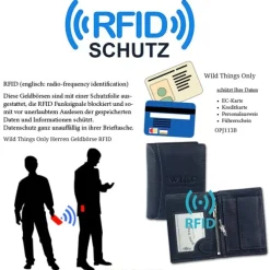 Wild Things Only Herren Portemonnaie Leder blau RFID Schutz OPJ113B