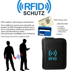 Wild Things Only schwarz Echtleder Portemonnaie RFID Schutz OPJ108S
